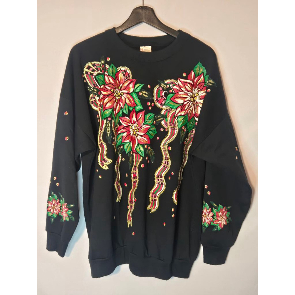 Vintage Women's Christmas on Mainstreet Poinsettia Crewneck Sweatshirt